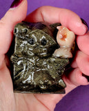 Pyrite Kitty Grim Reaper w/Plum Blossom Jasper Crystal Raven Figurine 😍🐦‍⬛⚜️🐈💀🌸