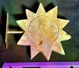 LG. Pink Amethyst Crystal Sun Carving on Rose Gold Colored Metal Display Stand 🌞🩷✨🌻