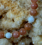 Handcrafted Peach Moonstone & White  Jade Crystal Stretch Bracelet 🤍✨📿🍑