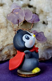 Happy Penguin in Cape w/Wire Wrapped Amethyst Crystal Tree 🌳🐧💜