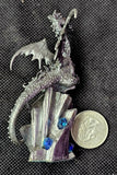 Vintage Antique Pewter James Land Dragon Figurine w/Blue Gems & Red Eyes 🐉🐲✨🩸🏯