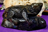 LG. Rainbow Flash Labradorite Crystal Lizard Basking on Rock Carving #1 🦎🩶🌈🪨✨🤩
