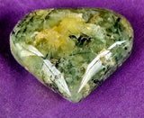 Prehnite w/Black Tourmaline & Vugs Crystal Puffy Heart 💚✨🤩🖤