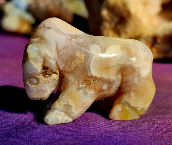 Flower Agate Crystal Buffalo Carving ✨🌸🩷🌷🦬🐃