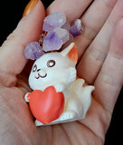 Nine Tails Holding a Heart w Wire Wrapped Amethyst Crystal Tree 💜🥹🌳🐈