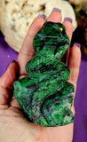 LG. Zoisite & Ruby Cobra Snake Posing on Rock 🪨🐍💚🪷🩷❤️
