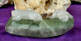 LG. Rainbow Fluorite Crystal Frogs on Lily Pad Carving 🐸💚✨🤍🌈🐸