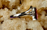 925 Sterling Silver Ring with Rectangular Pink Tourmaline & Round White Sapphire Gemstones ✨🤍🩷💍