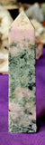 American Rhodonite aka Pink Opal & Green Tourmaline Obelisk Crystal Tower 💚✨😍🤯🩷