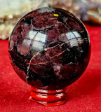 Arfvedsonite aka Fireworks Stone & Garnet Crystal Sphere 🔮🖤❤️