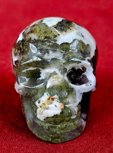 Moss Agate Crystal Skull Carving 💀🌿💚