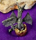 Vintage Antique Pewter Dragon Hatching From Gold Egg Figurine 🐉🐲🪽🐣🥚⚜️