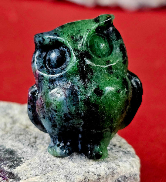 Ruby & Zoisite Crystal Owl Figurine