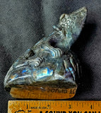 LG. Rainbow Flash Labradorite Crystal Lizard Basking on Rock Carving #2 🦎🩶🌈🪨✨🤩