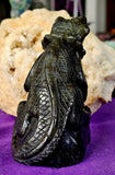 LG. Rainbow Flash Labradorite Crystal Lizard Basking on Rock Carving #2 🦎🩶🌈🪨✨🤩