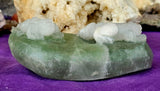 LG. Rainbow Fluorite Crystal Frogs on Lily Pad Carving 🐸💚✨🤍🌈🐸
