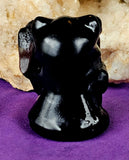 Black Obsidian Kitty Grim Reaper w/Garnet Crystal Raven Figurine 😍🐦‍⬛✨🥹🐈💀