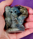 Labradorite Kitty Grim Reaper w/Gold Sheen Obsidian Crystal Raven Figurine 😍🐦‍⬛✨🥹🐈💀