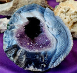 GIGANTIC & HEAVY Amethyst & Blue Agate Crystal Cathedral w/Lizard Sculpture 🤯✨🦎💙☪️💜