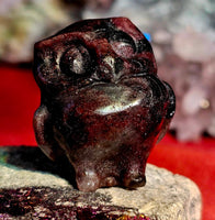 Arfvedsonite aka Fireworks Stone w/Garnet Owl Carving ♥️🦉🖤