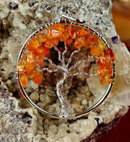 Carnelian Tree of Life Silver Wire Wrapped Crystal Pendant