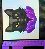 LG. Cute Black Cat w/Purple Crystals Vinyl Sticker 💜🐾✨🐈‍⬛🥰