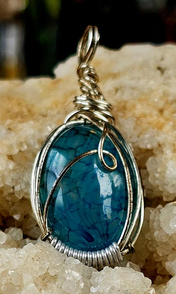 Dyed Blue Crackle Quartz Silver Wire Wrapped Necklace 📿✨🌊💠🔵