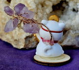 Happy Kitty Holding Scroll w/Wire Wrapped Amethyst Crystal Tree 💜🌳📜😸🪙🧧🐈