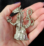 Vintage Antique Pewter Dragon Skeleton Figurine Holding Crystal Sphere 🔮✨🐲🐉💀☠️