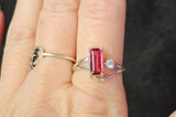925 Sterling Silver Ring with Rectangular Pink Tourmaline & Round White Sapphire Gemstones ✨🤍🩷💍