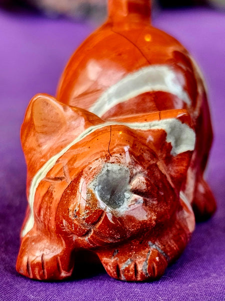 じゃれねこ『2月☆20 和柄×レッド』 MD. Red Jasper Crystal Carved Kitty Cat Figurine