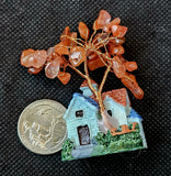 Blue Mini Cottage w Wire Wrapped Carnelian Crystal Tree 💙🌳❤️🏡