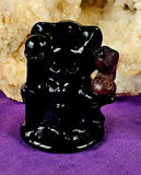 Black Obsidian Kitty Grim Reaper w/Garnet Crystal Raven Figurine 😍🐦‍⬛✨🥹🐈💀