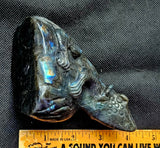 LG. Rainbow Flash Labradorite Crystal Lizard Basking on Rock Carving #2 🦎🩶🌈🪨✨🤩