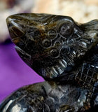 LG. Rainbow Flash Labradorite Crystal Lizard Basking on Rock Carving #1 🦎🩶🌈🪨✨🤩