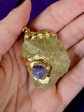 Raw Yellow Fluorite w/Amethyst Crystal w/Gold Coated Wrap Necklace ✨📿💜💛