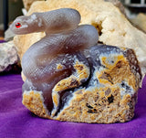 XL Blue Agate Druzy Crystal Snake on Rock Carving ✨🤩🤯🐍💎💥