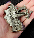 Vintage Antique Pewter Dragon Bust Figurine w/Red Eyes 🐲❤️🔥🩶🐉