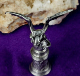 Vintage Antique Pewter Gargoyle Figurine On Pedestal