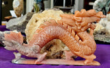 XL Peach Calcite Crystal Asian Themed Dragon Statue ✨ 🤩 🤯 🐲🐉🧡🍑
