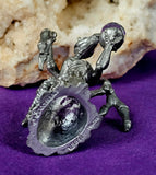 Vintage Antique Pewter Dragon Skeleton Figurine Holding Crystal Sphere 🔮✨🐲🐉💀☠️