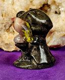 Pyrite Kitty Grim Reaper w/Plum Blossom Jasper Crystal Raven Figurine 😍🐦‍⬛⚜️🐈💀🌸