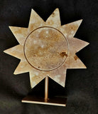 LG. Pink Amethyst Crystal Sun Carving on Rose Gold Colored Metal Display Stand 🌞🩷✨🌻