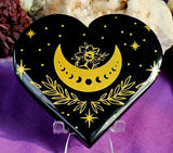 LG. Silver Sheen Obsidian w/Gold Lotus Etched Crystal Heart 🖤🪷😍✨🩶⚜️