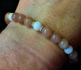 Handcrafted Peach Moonstone & White  Jade Crystal Stretch Bracelet 🤍✨📿🍑