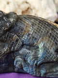 LG. Rainbow Flash Labradorite Crystal Lizard Basking on Rock Carving #1 🦎🩶🌈🪨✨🤩