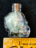 Green Fluorite Crystal Chips in Skull Shaped Glass Bottle w/Cork ☠️💀✨💚🍏