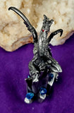 Vintage Antique Pewter James Land Dragon Figurine w/Blue Gems & Red Eyes 🐉🐲✨🩸🏯