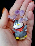 Happy Penguin in Cape w/Wire Wrapped Amethyst Crystal Tree 🌳🐧💜