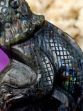 LG. Rainbow Flash Labradorite Crystal Lizard Basking on Rock Carving #2 🦎🩶🌈🪨✨🤩